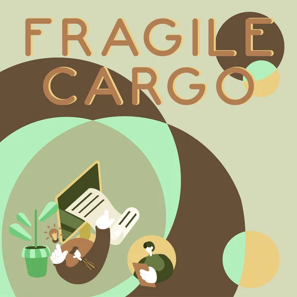 Text Sign Showing Fragile Cargo Word Written Breakable Handle Care — Zdjęcie stockowe