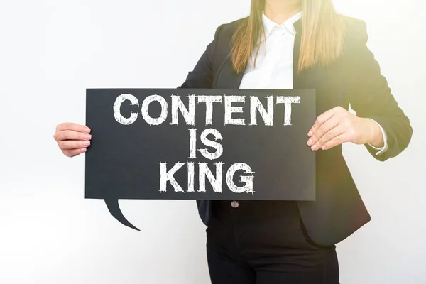 Text Sign Showing Content King Internet Concept Content Heart Todays — Foto de Stock