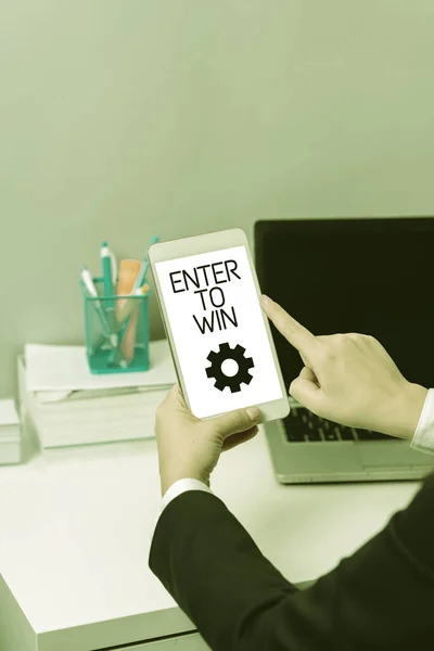 Writing Displaying Text Enter Win Word Sweepstakes Trying Luck Earn — 스톡 사진