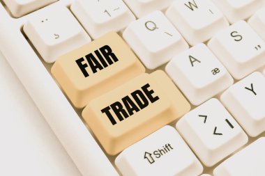 Handwriting text Fair Trade, Concept meaning Small increase by a manufacturer what they paid to a producer -48746