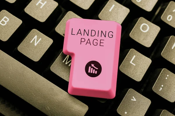 Text Sign Showing Landing Page Business Overview Website Accessed Clicking — 图库照片