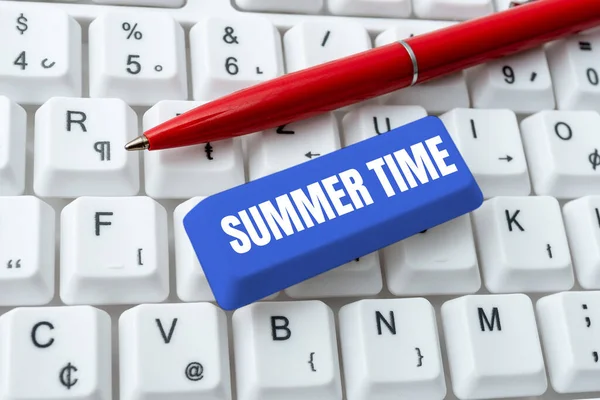Text Sign Showing Summer Time Business Approach Longer Daylight Tropical — Stok fotoğraf