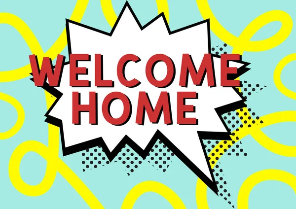 Hand Writing Sign Welcome Home Concept Meaning Expression Χαιρετισμοί Νέοι — Φωτογραφία Αρχείου