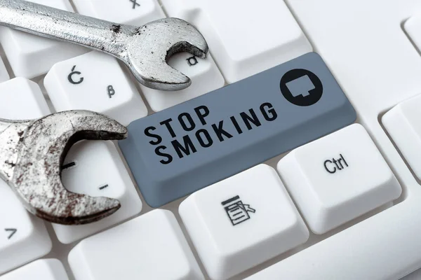 Conceptual Caption Stop Smoking Word Discontinuing Stopping Use Tobacco Addiction — Fotografia de Stock