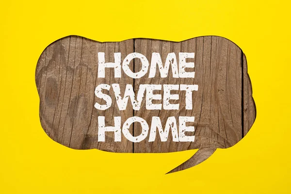 Text showing inspiration Home Sweet Home, Word Written on In house finally Comfortable feeling Relaxed Family time Cropped Speech Bubble With Important Message Placed On Floor.