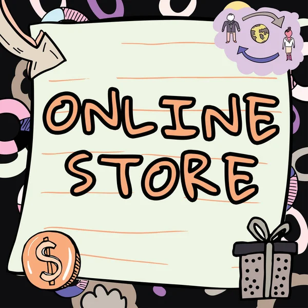 Conceptual Caption Online Store Word Written Website Offers Items Sale — Stock fotografie