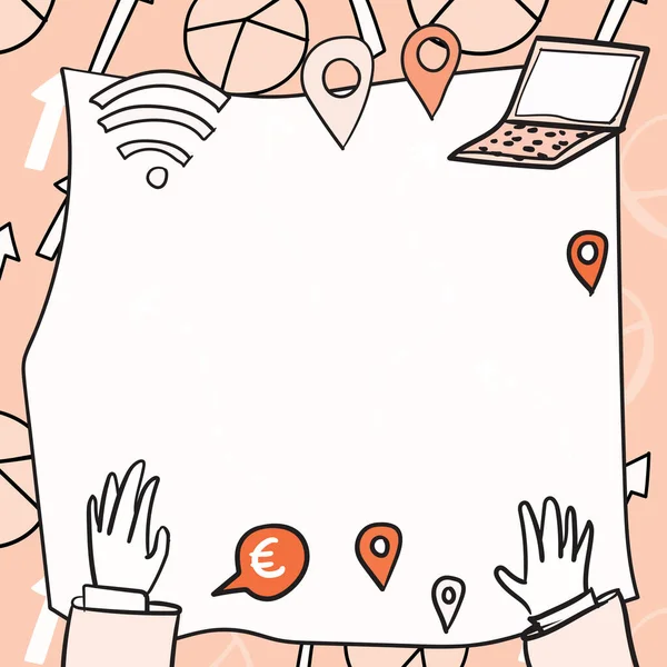 Hands Blueprint Routes Ways Navigation Marks Internet — Vetor de Stock
