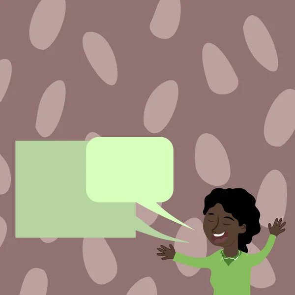 Woman Holding Two Speech Bubbles Important Messages — Stok Vektör