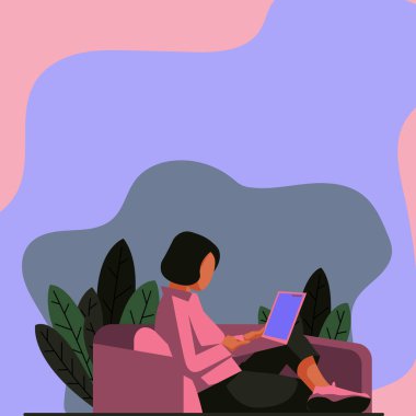 Woman Relaxing And Laying Down On Sofa While Browsing Portable Computer.