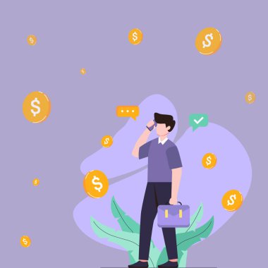 Businessman Standing And Using Phone Holding Briefcase