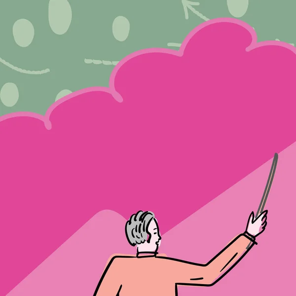 School Instructor Drawing Pointing Stick Empty Cloud Background — ストックベクタ