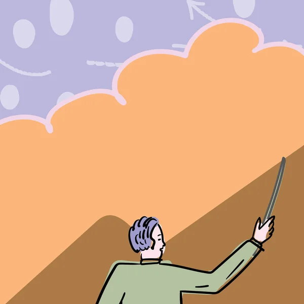 School Instructor Drawing Pointing Stick Empty Cloud Background — ストックベクタ