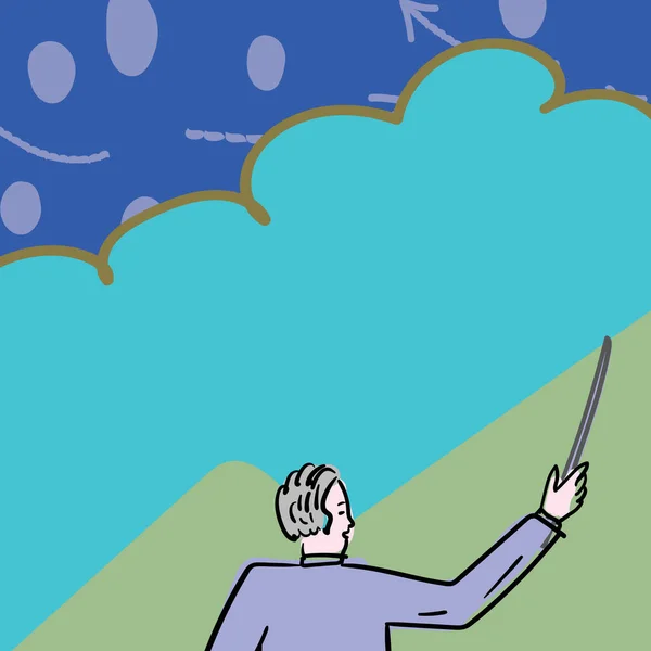 School Instructor Drawing Pointing Stick Empty Cloud Background — ストックベクタ