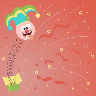 Funny Face With Colorful Hat And Tongue Out Jumping Out Of Box.