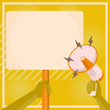 Illustration Of Hand Holding Megaphone Pointing At Blank Plaque In Hand