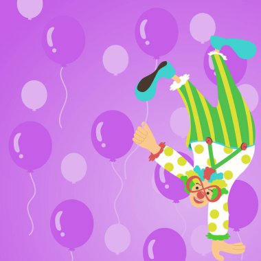 Clown Standing Upside Down On One Hand And Holding Balloon With Other.