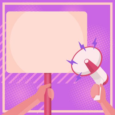 Illustration Of Hand Holding Megaphone Pointing At Blank Plaque In Hand