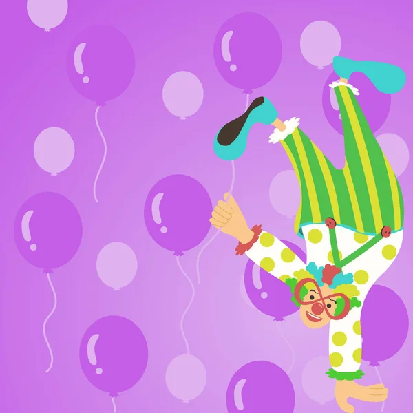 Clown Standing Upside One Hand Holding Balloon Other — Stockvektor