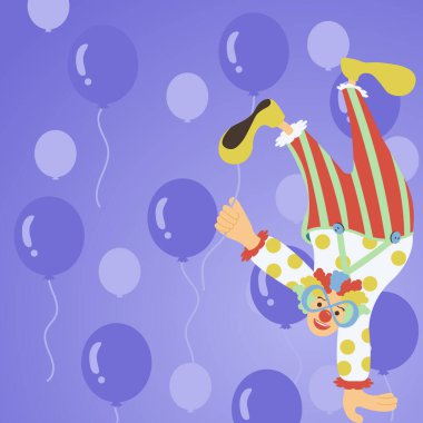 Clown Standing Upside Down On One Hand And Holding Balloon With Other.