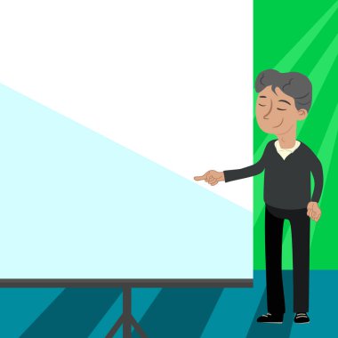 Businessman Pointing Finger At Empty Drawboard During Meeting