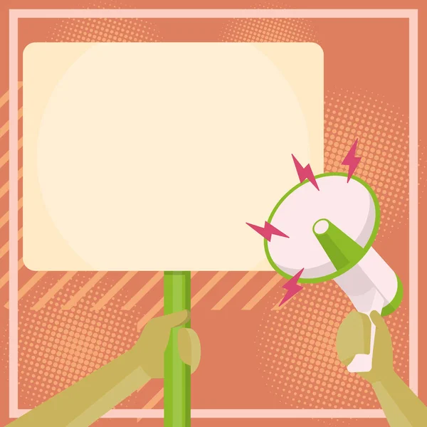Illustration Of Hand Holding Megaphone Pointing At Blank Plaque In Hand