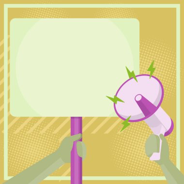 Illustration Of Hand Holding Megaphone Pointing At Blank Plaque In Hand