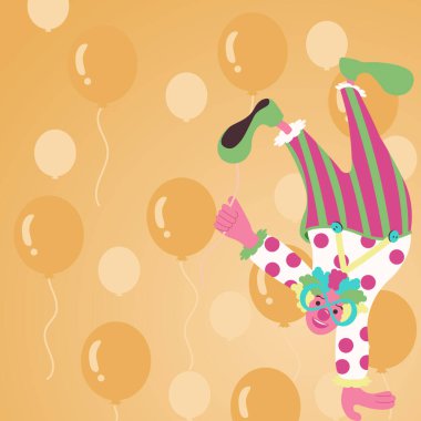 Clown Standing Upside Down On One Hand And Holding Balloon With Other.