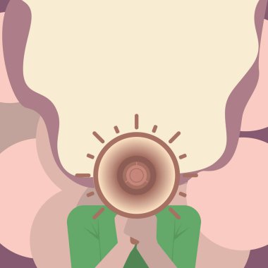 Megafonla Konuşan Kadın Konuşma Baloncuğuyla Duyuru Yapıyor.