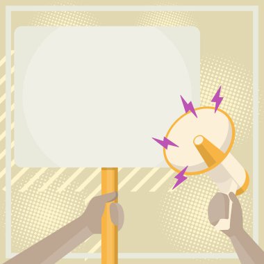Illustration Of Hand Holding Megaphone Pointing At Blank Plaque In Hand