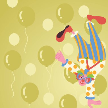 Clown Standing Upside Down On One Hand And Holding Balloon With Other.