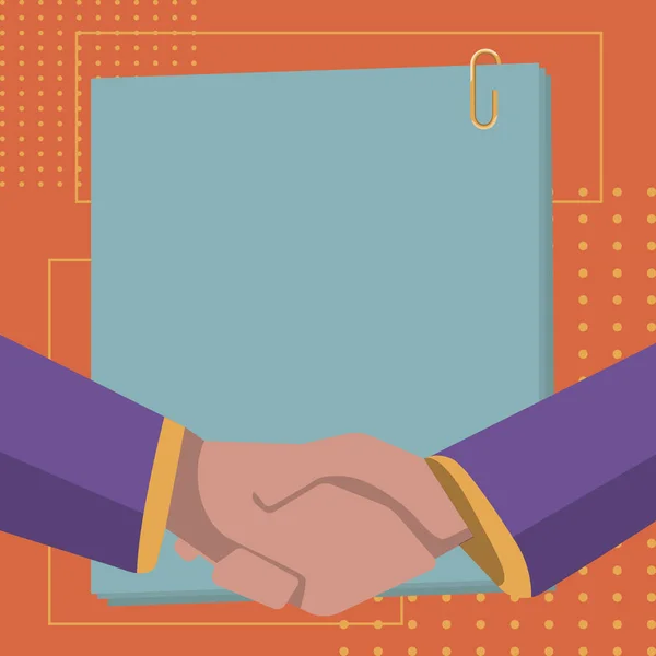 Colleagues Shaking Hands Finishing Deal Pack Paper Background — Stok Vektör