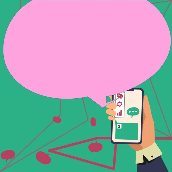 Businessman Holding Mobile Phone Speech Bubble Popping Out Ideas — Wektor stockowy