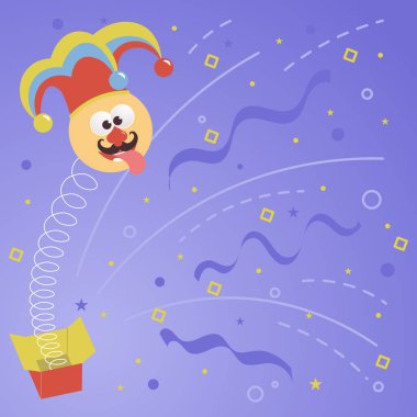 Funny Face With Colorful Hat And Tongue Out Jumping Out Of Box.