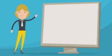 Teacher Design Points Hand At Blank Whiteboard Presentation Ideas.