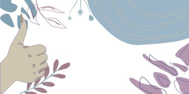 Lady Hands Thumbs Up. Arms On Leaves Background With Space For Text