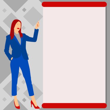 Businesslady Pointing Finger Empty Drawboard Planning Future Projects