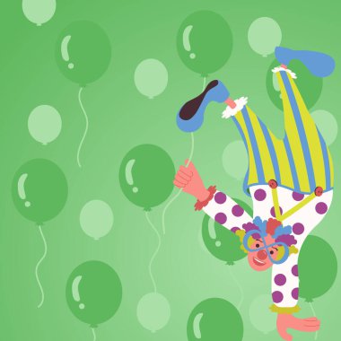 Clown Standing Upside Down On One Hand And Holding Balloon With Other.