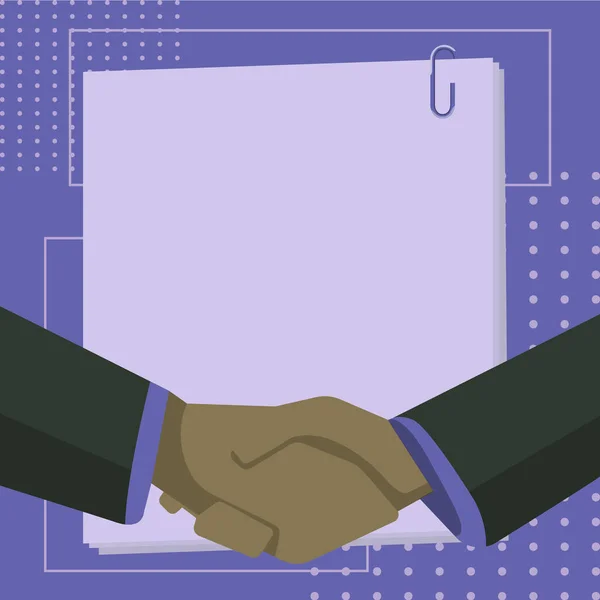 Colleagues Shaking Hands Finishing Deal Pack Paper Background — Vettoriale Stock