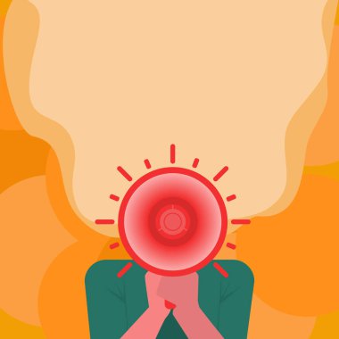 Megafonla Konuşan Kadın Konuşma Baloncuğuyla Duyuru Yapıyor.