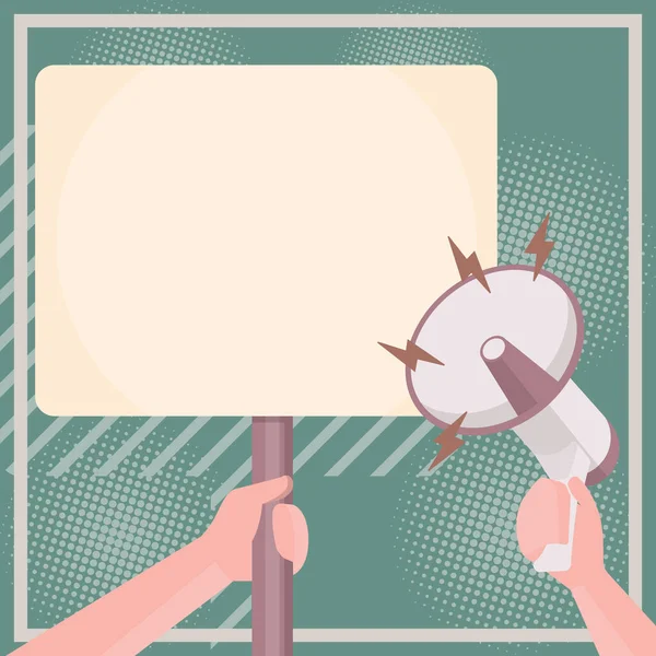 Illustration Of Hand Holding Megaphone Pointing At Blank Plaque In Hand
