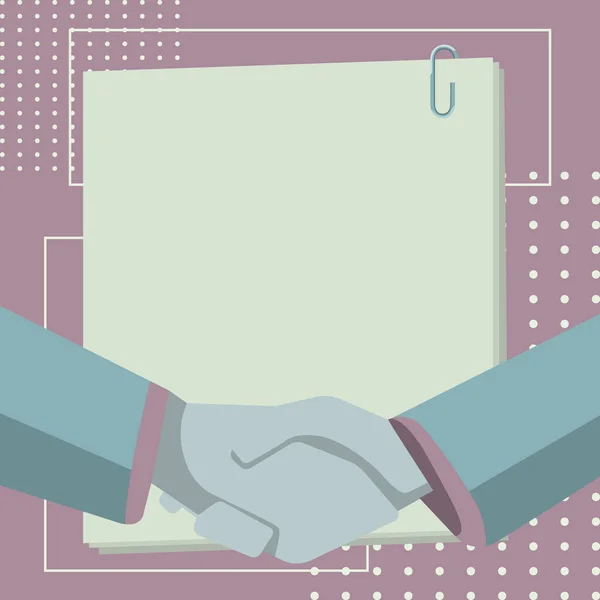 Colleagues Shaking Hands Finishing Deal Pack Paper Background — Vettoriale Stock