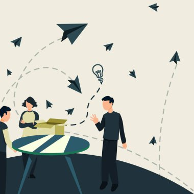 Three Colleagues Thinking New Innovative Ideas Around Table.