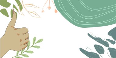 Lady Hands Thumbs Up. Arms On Leaves Background With Space For Text