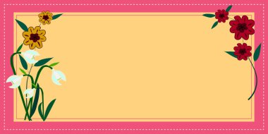 Çerçevenin içinde yapraklar, çiçekler ve önemli duyurular var..