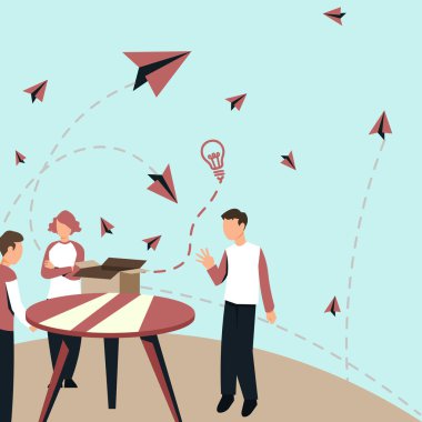 Three Colleagues Thinking New Innovative Ideas Around Table.