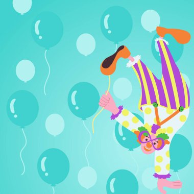 Clown Standing Upside Down On One Hand And Holding Balloon With Other.