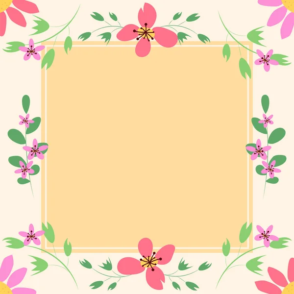 Frame Leaves Flowers Important Announcements — Stock Vector