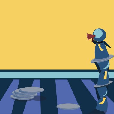Robots Standing Over One Another And Showing Important News With Megaphone.