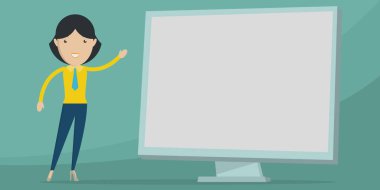 Teacher Design Points Hand At Blank Whiteboard Presentation Ideas.