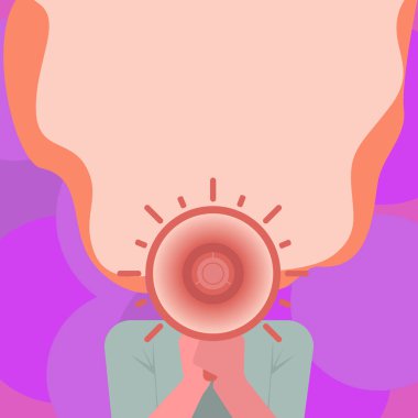 Megafonla Konuşan Kadın Konuşma Baloncuğuyla Duyuru Yapıyor.